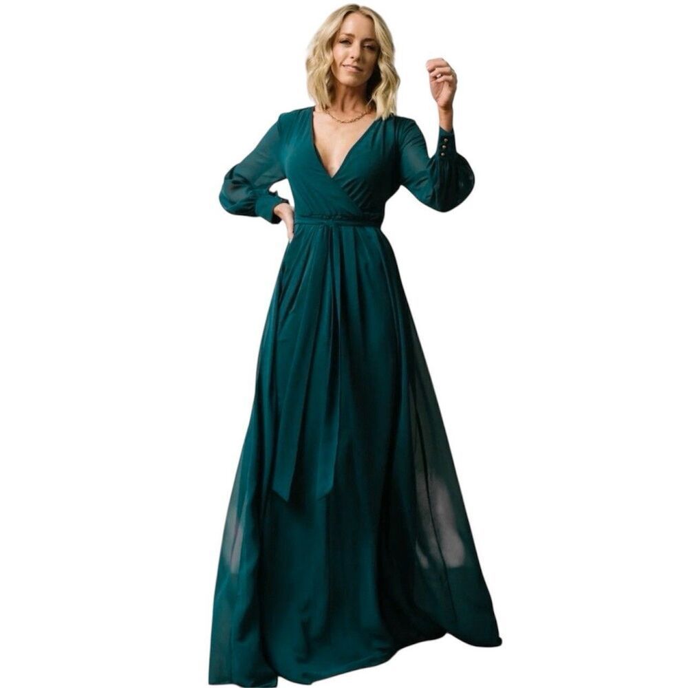 Baltic Born Lydia Maxi Dress Green XXL Long Sleeve Chiffon Wedding Guest Formal